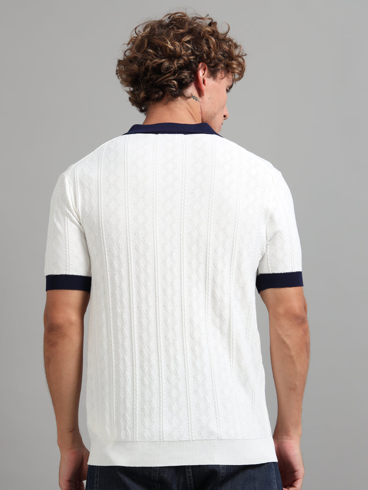 Men's Knitted Polo T Shirt - White