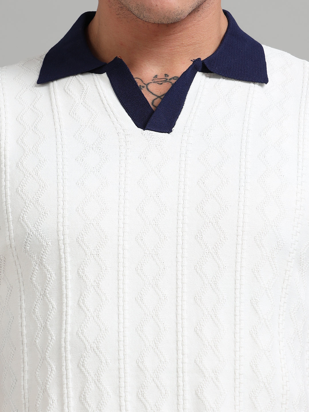 Men's Knitted Polo T Shirt - White