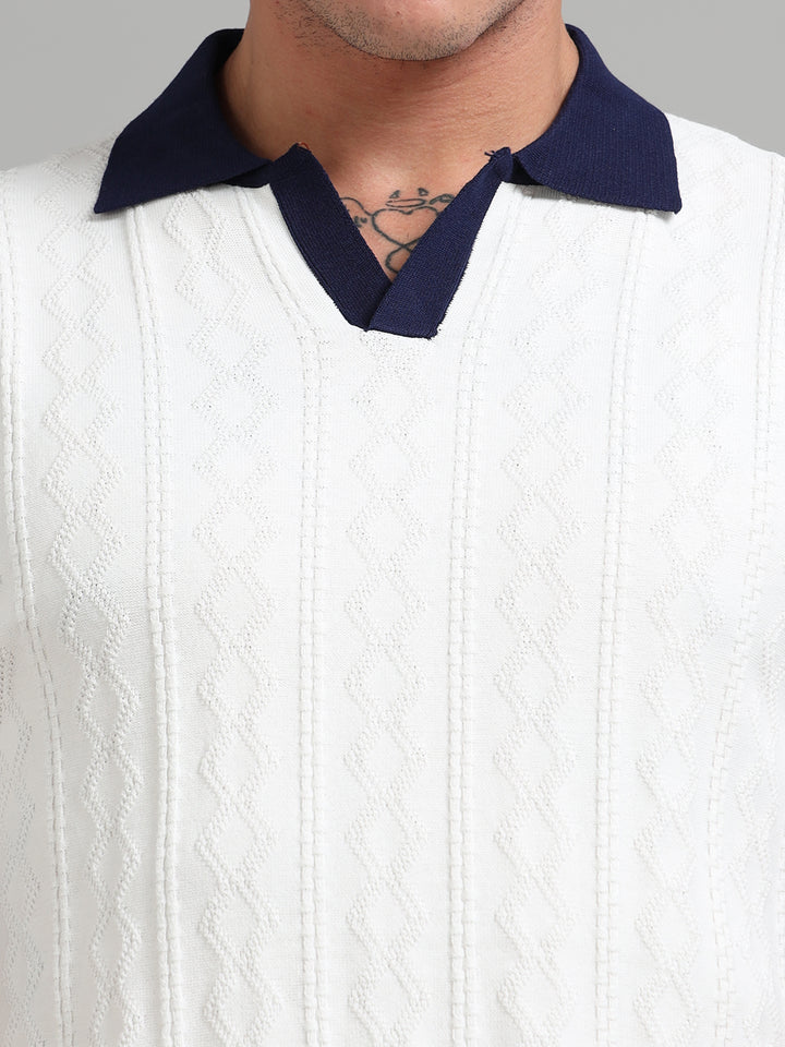 Men's Knitted Polo T Shirt - White