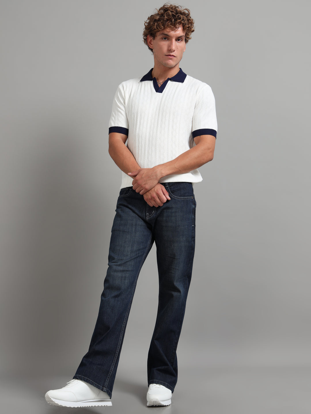 Men's Knitted Polo T Shirt - White