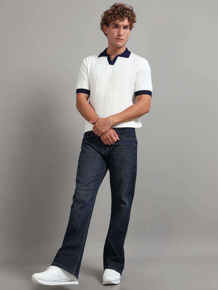 Men's Knitted Polo T Shirt - White