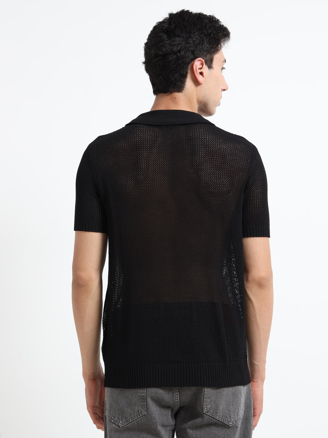 Premium Breathable Knitted Mesh Polo - Black