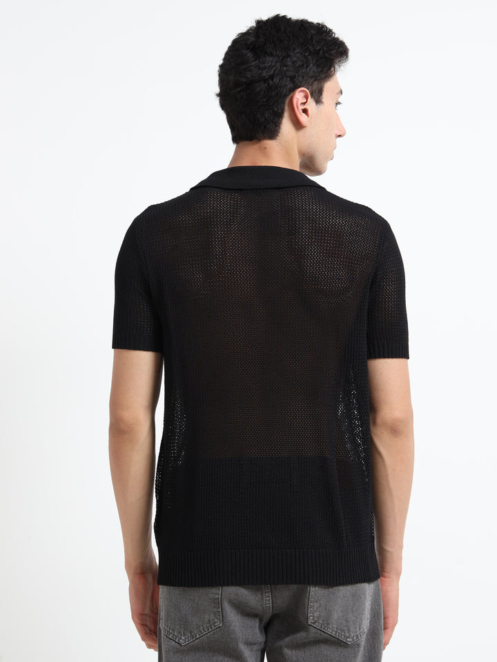 Premium Breathable Knitted Mesh Polo - Black