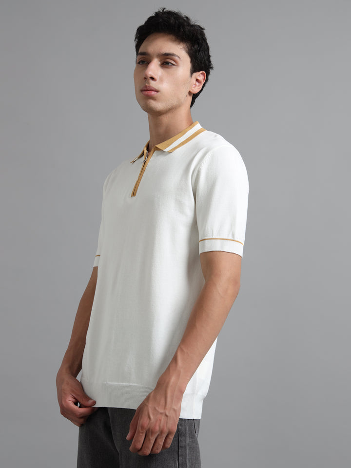 Premium Knitted Polo T-Shirt - Beige