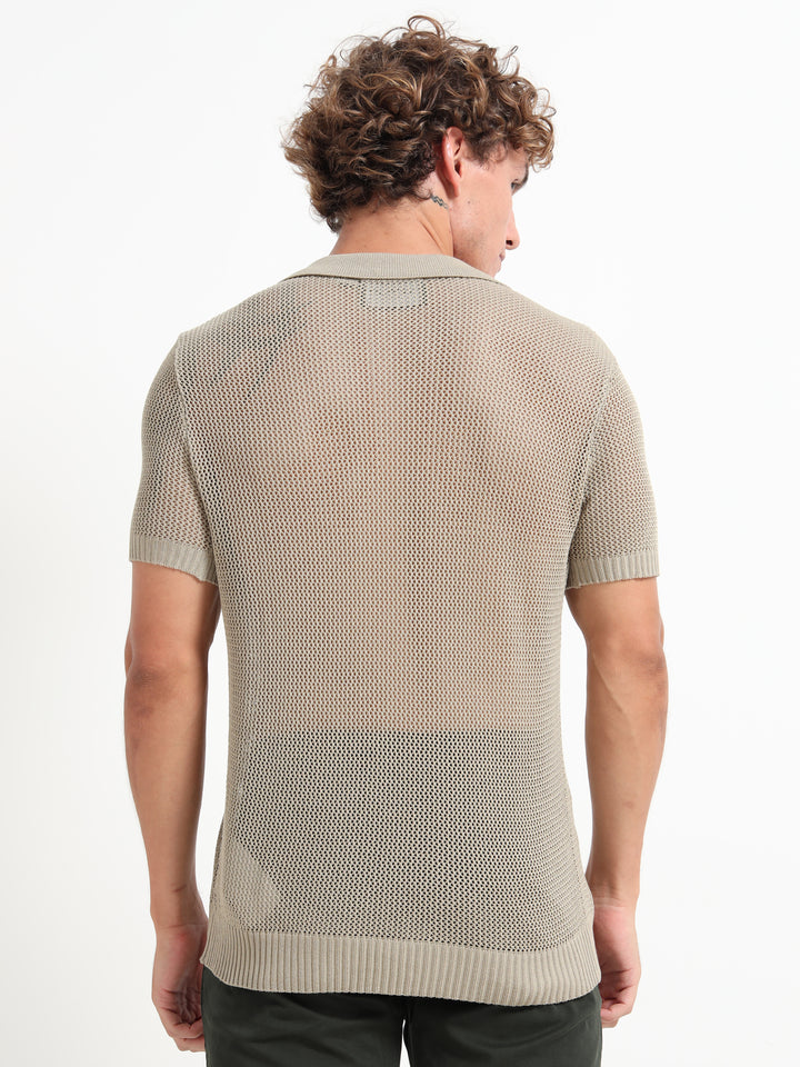 Premium Breathable Knitted Mesh Polo - Camel