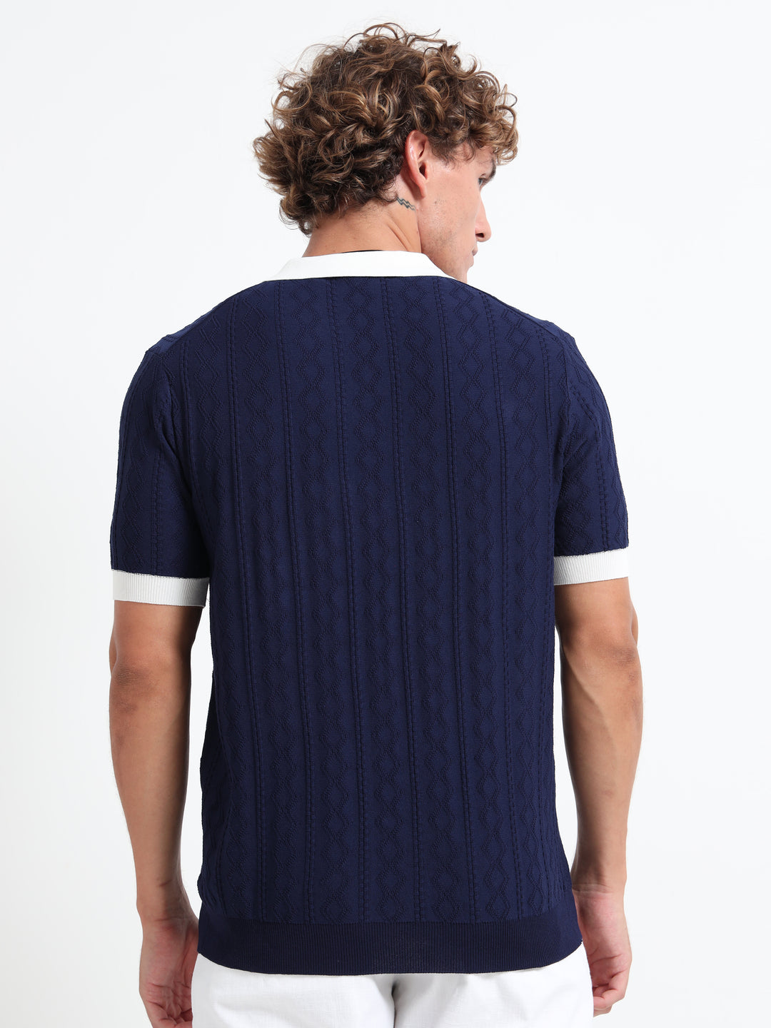 Men's Knitted Polo T Shirt - Blue