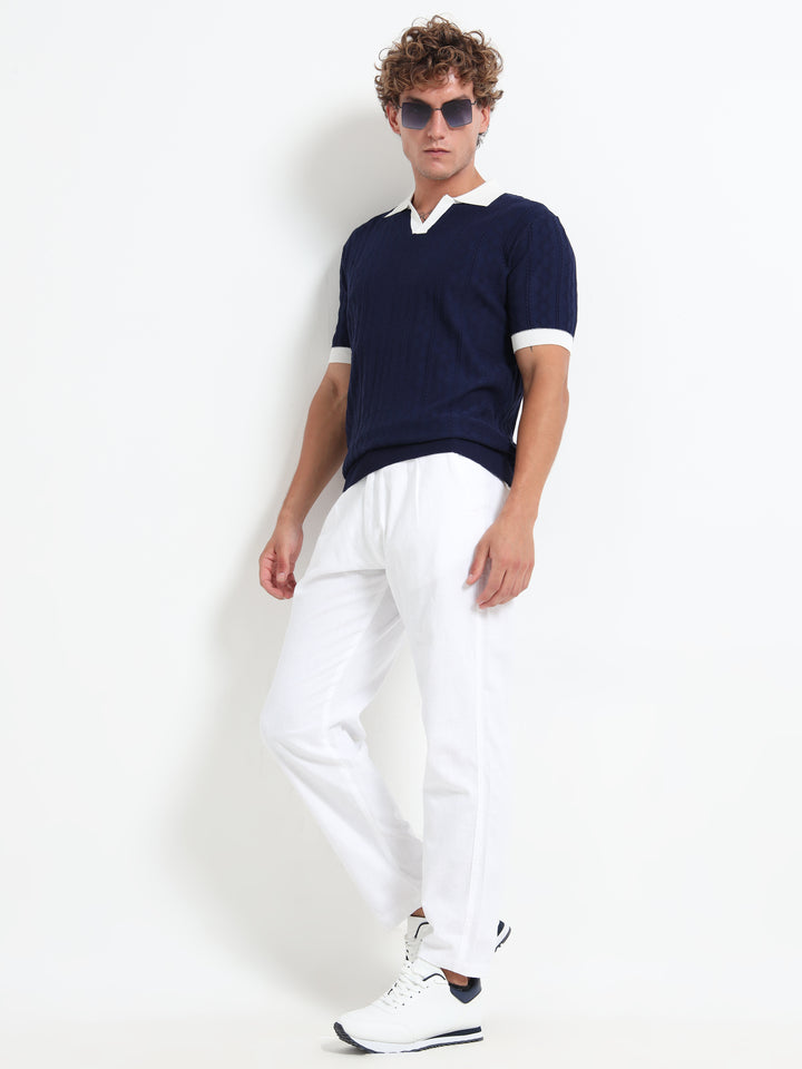 Men's Knitted Polo T Shirt - Blue