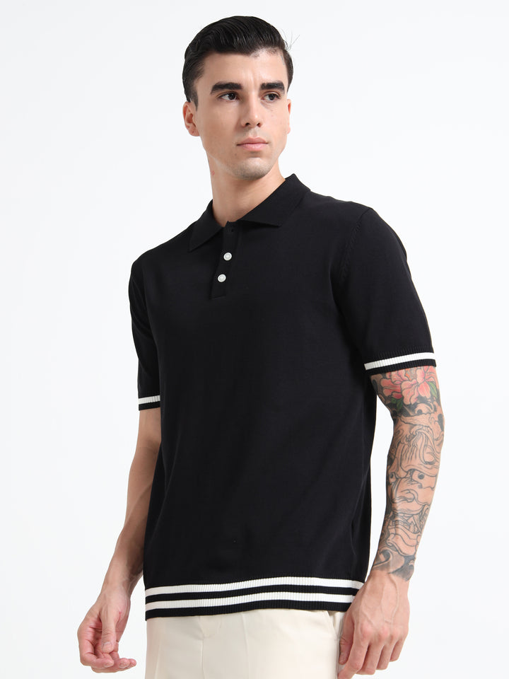 Men's Knitted Polo T Shirt - Black