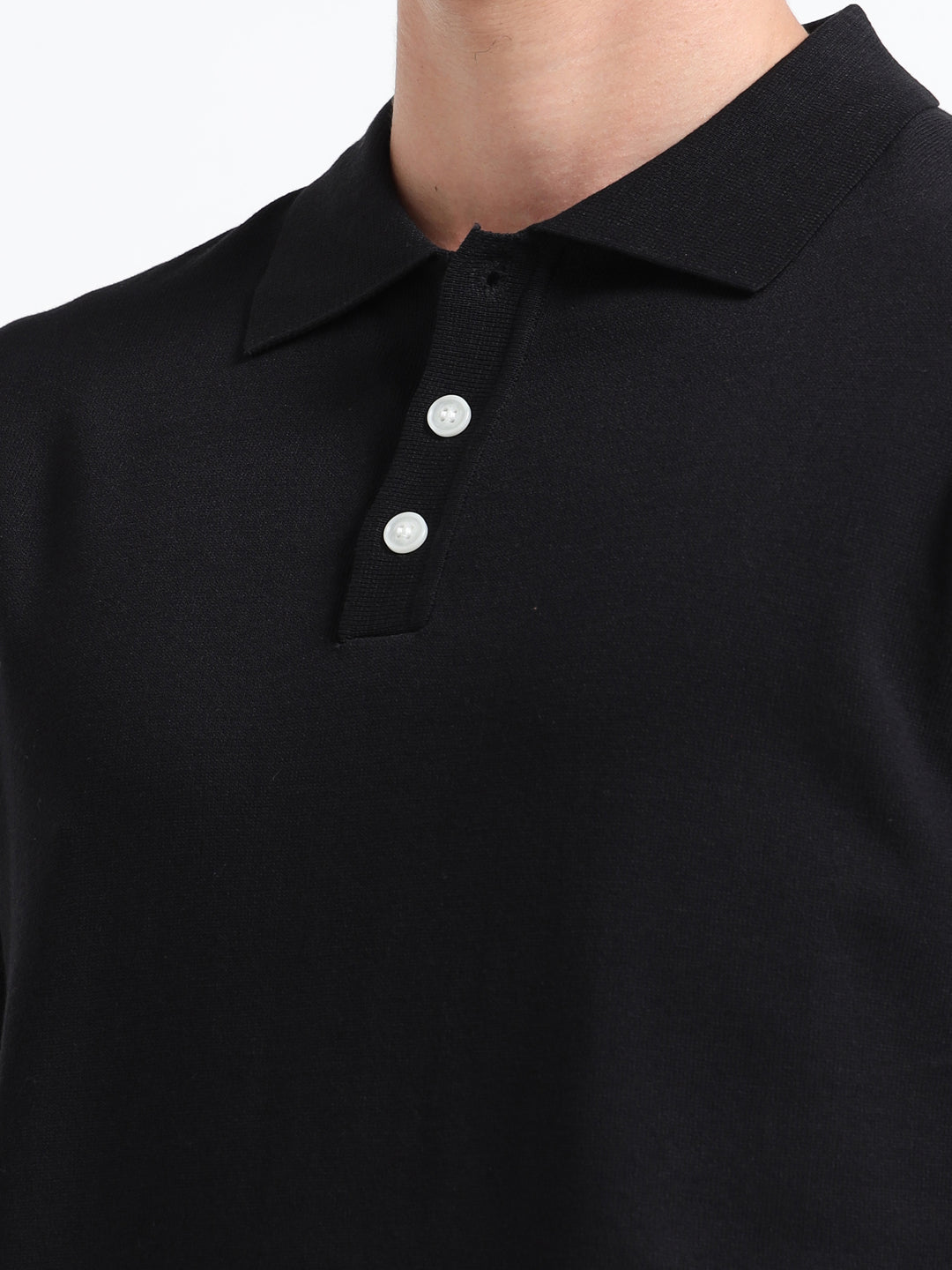 Men's Knitted Polo T Shirt - Black