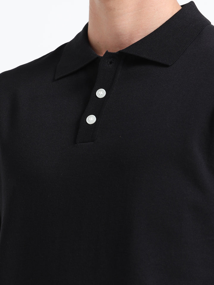 Men's Knitted Polo T Shirt - Black