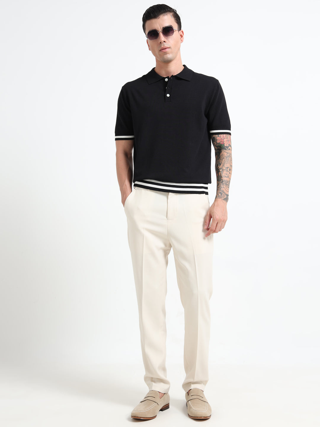 Men's Knitted Polo T Shirt - Black