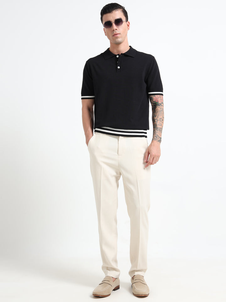 Men's Knitted Polo T Shirt - Black