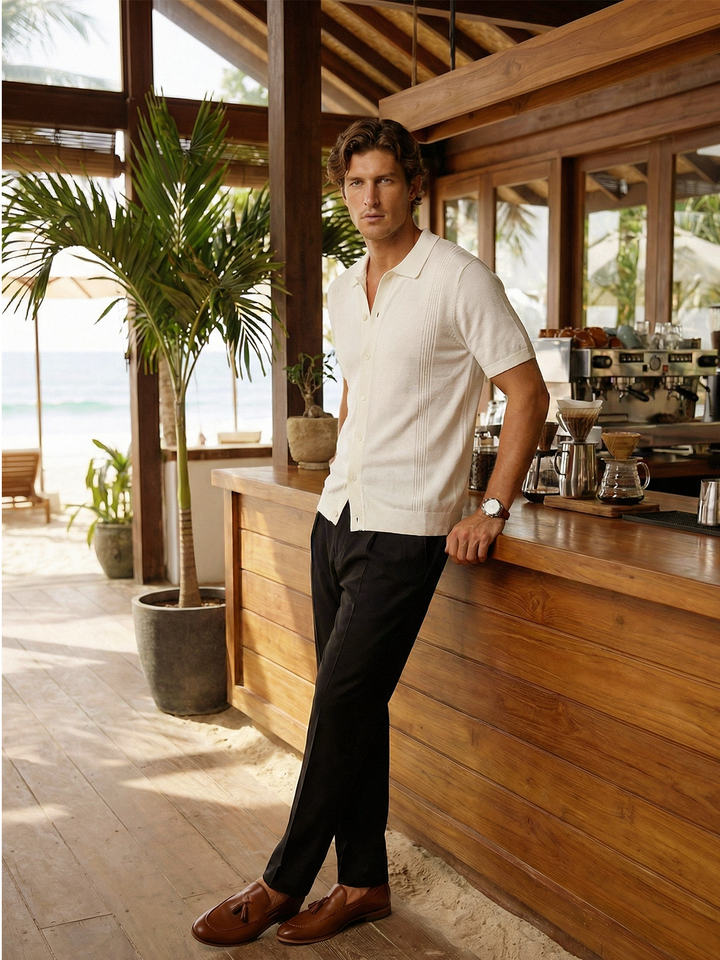 Laresto Panel Knit Polo – White