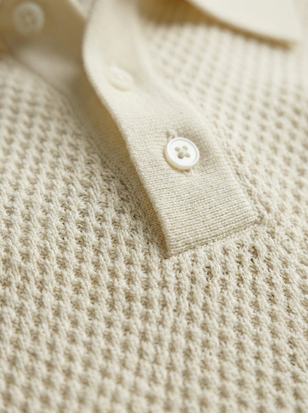 Serano Textured Knit Polo – Ivory