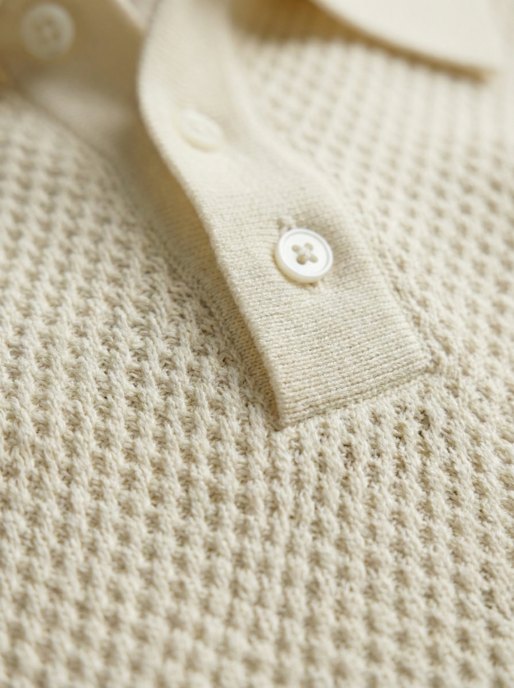 Serano Textured Knit Polo – Ivory