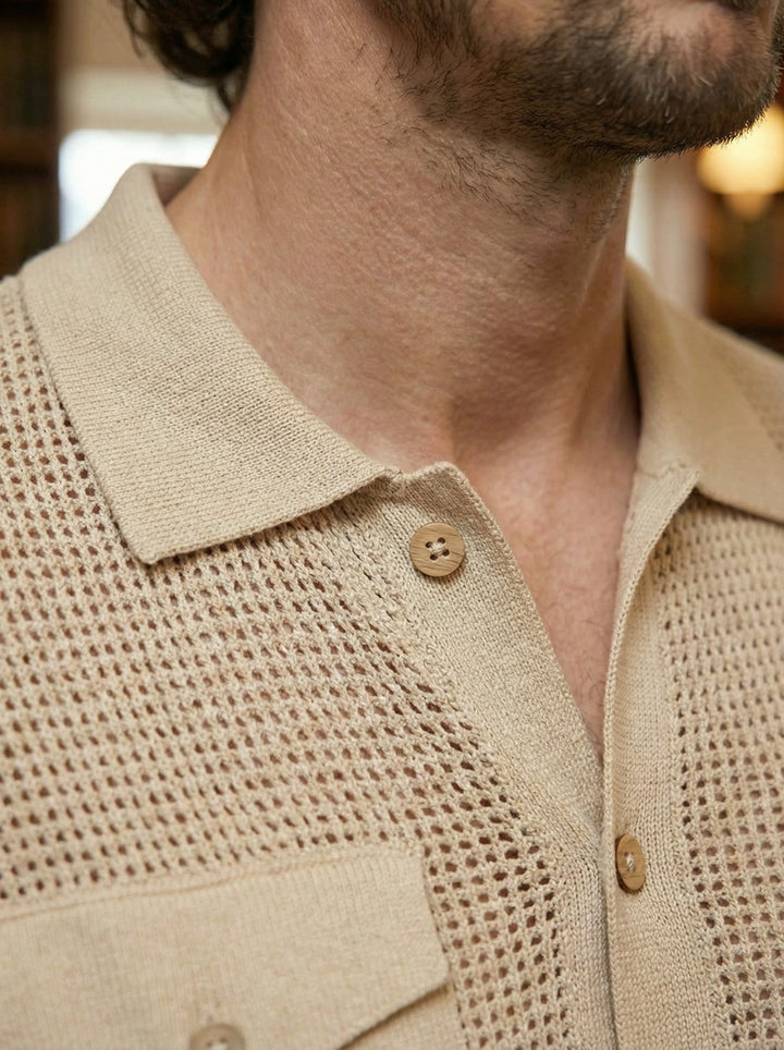 Belvaro Dual Pocket Knit Polo – Beige