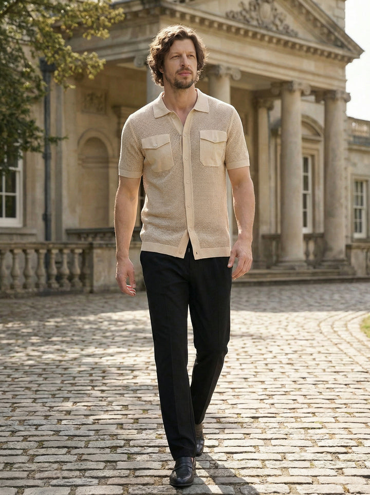 Belvaro Dual Pocket Knit Polo – Beige