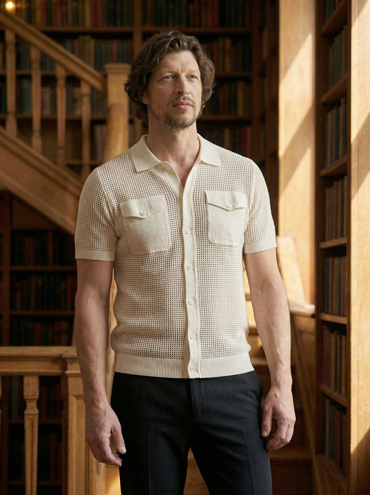 Belvaro Dual Pocket Knit Polo – White