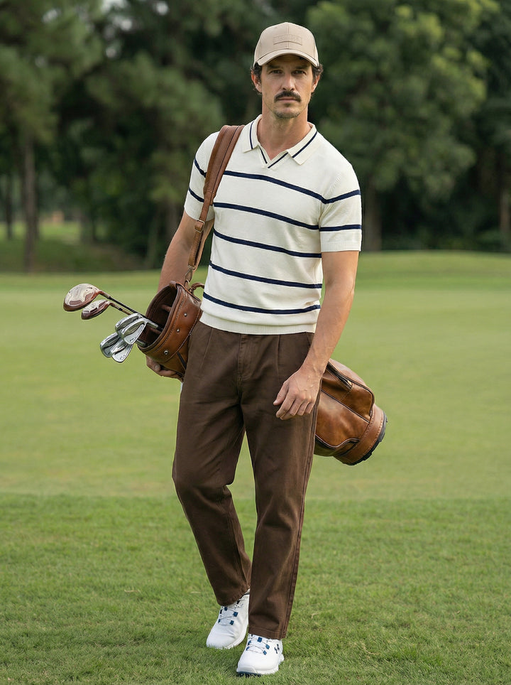 Elvain Stripe Knit Polo – Ivory