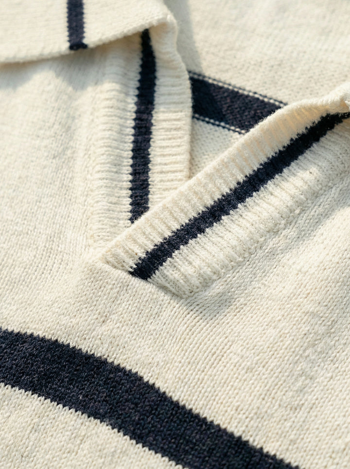 Elvain Stripe Knit Polo – Ivory