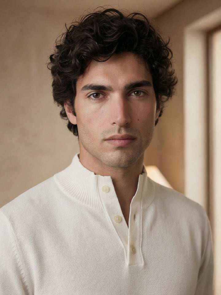 Cavero Ribbed Knit Polo – Ivory