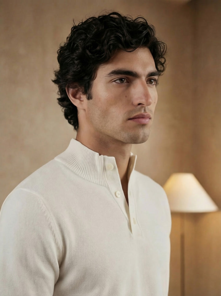 Cavero Ribbed Knit Polo – Ivory