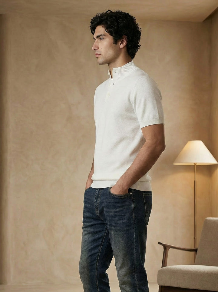 Cavero Ribbed Knit Polo – Ivory