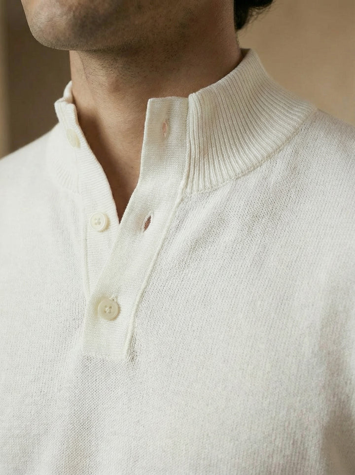 Cavero Ribbed Knit Polo – Ivory