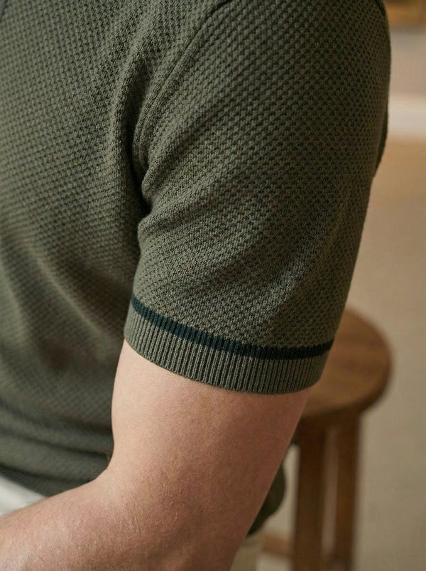 Verano Micro-Textured Knit Polo – Olive