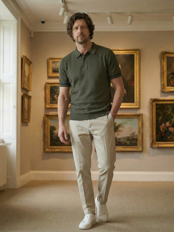 Verano Micro-Textured Knit Polo – Olive