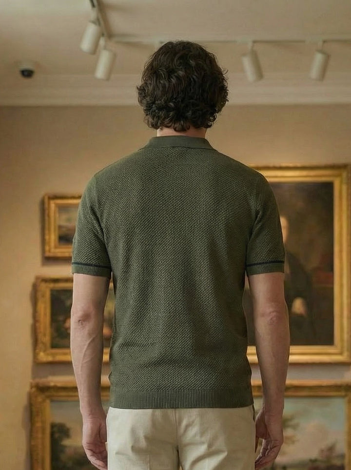Verano Micro-Textured Knit Polo – Olive