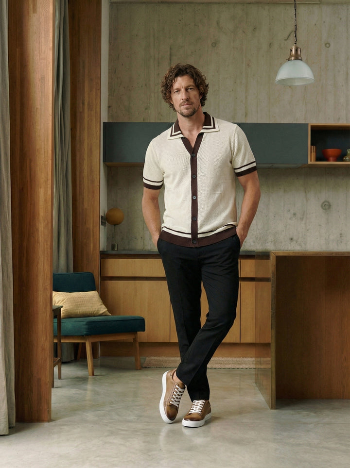 Monaco Knit Polo – Cream/Brown