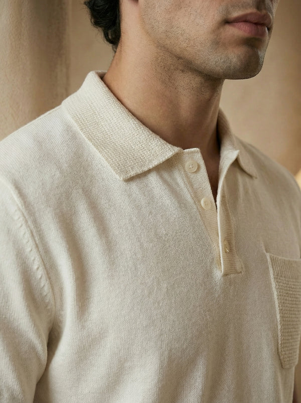 Lunaro Textured Pocket Knit Polo – Ivory