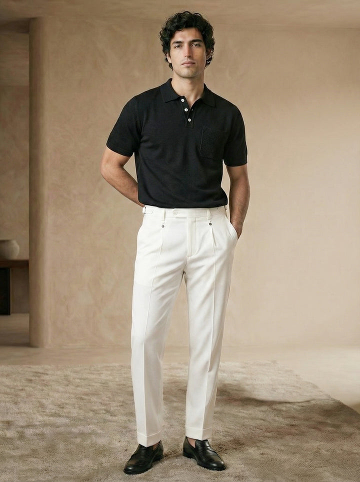 Lunaro Textured Pocket Knit Polo – Black