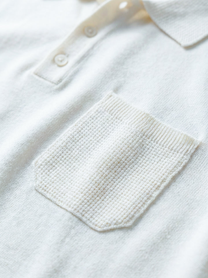 Lunaro Textured Pocket Knit Polo – White