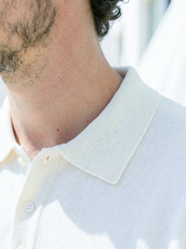 Lunaro Textured Pocket Knit Polo – White