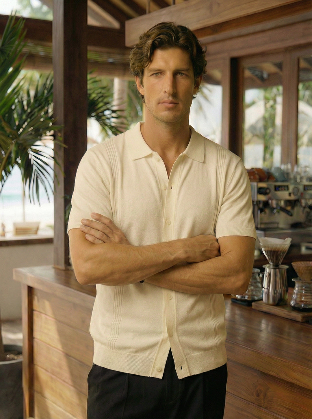 Laresto Panel Knit Polo – Beige