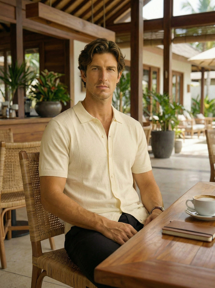 Laresto Panel Knit Polo – Beige