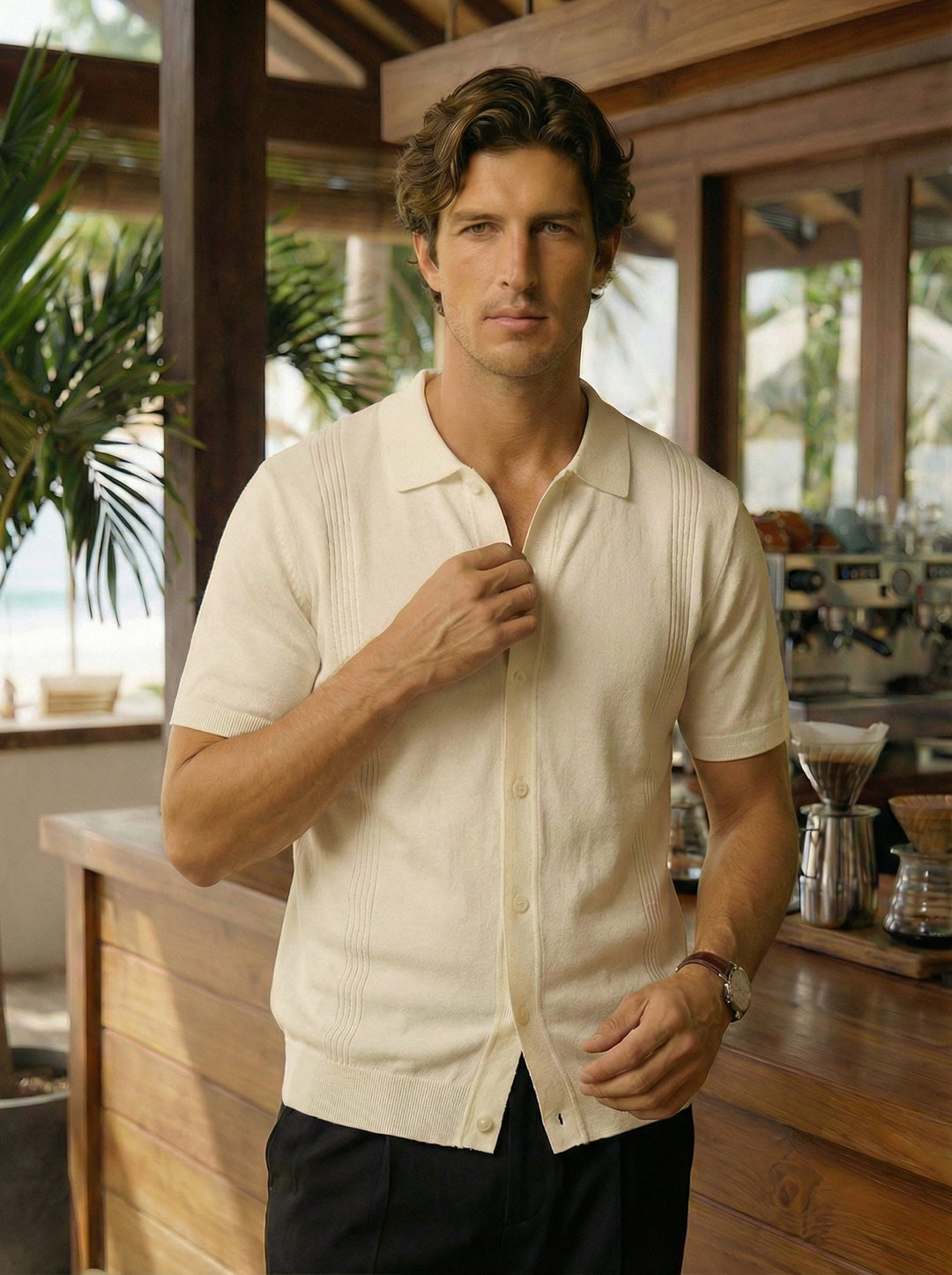 Laresto Panel Knit Polo – Beige