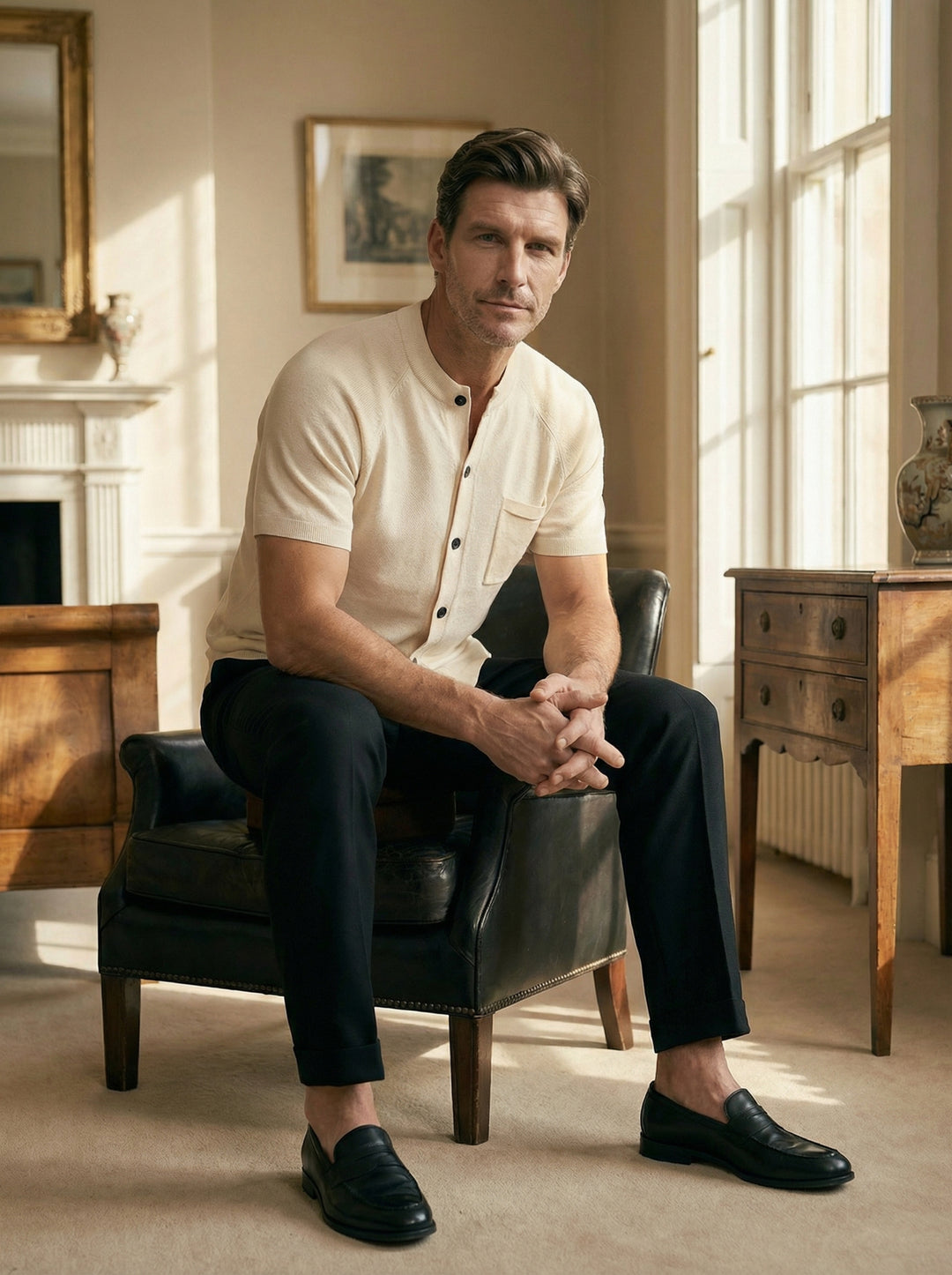 Valmere Knit Button Polo - Beige