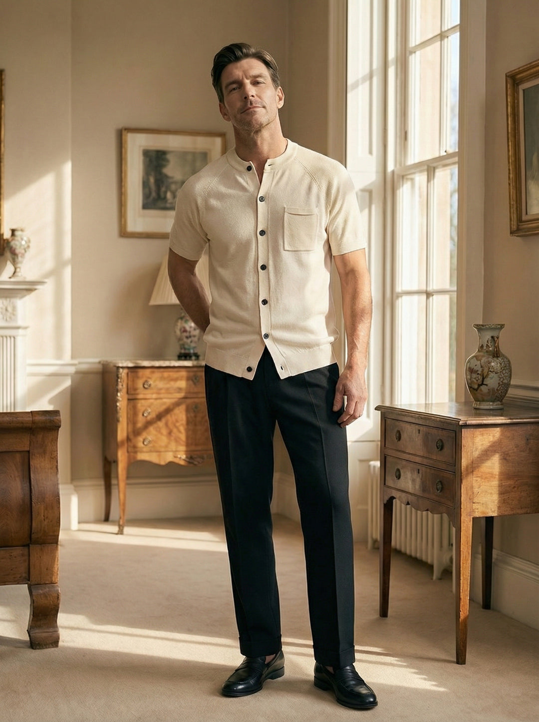 Valmere Knit Button Polo - Beige