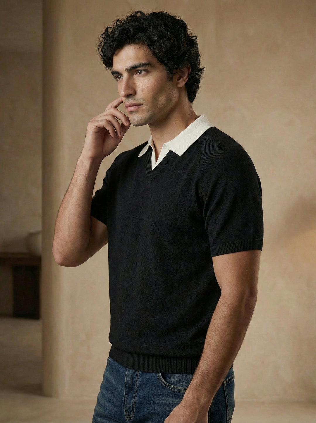 Aston Knit Polo – Black