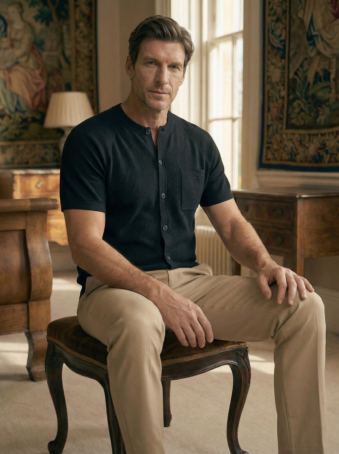 Valmere Knit Button Polo – Navy