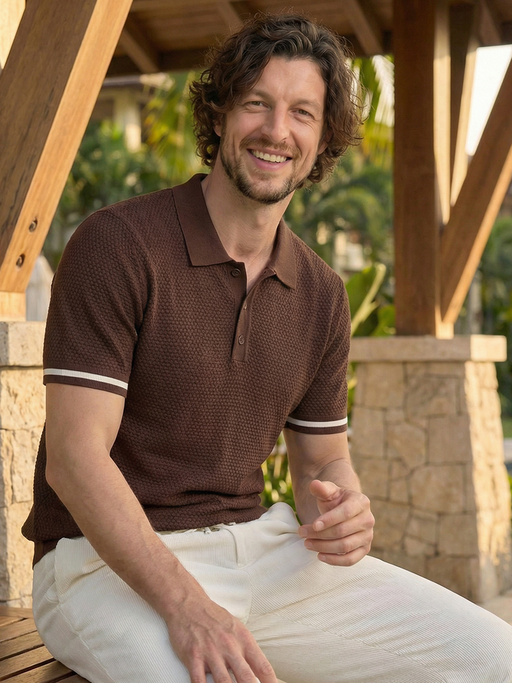 Serano Textured Knit Polo – Cocoa