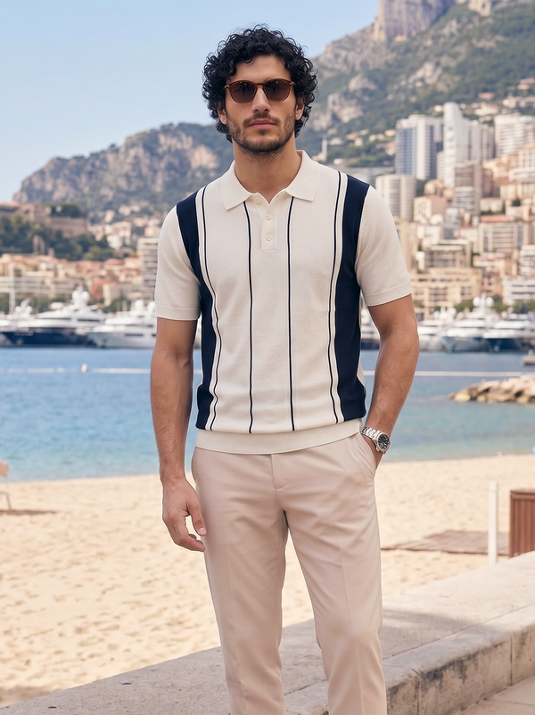 Navarro Knit Polo – Ivory Riviera
