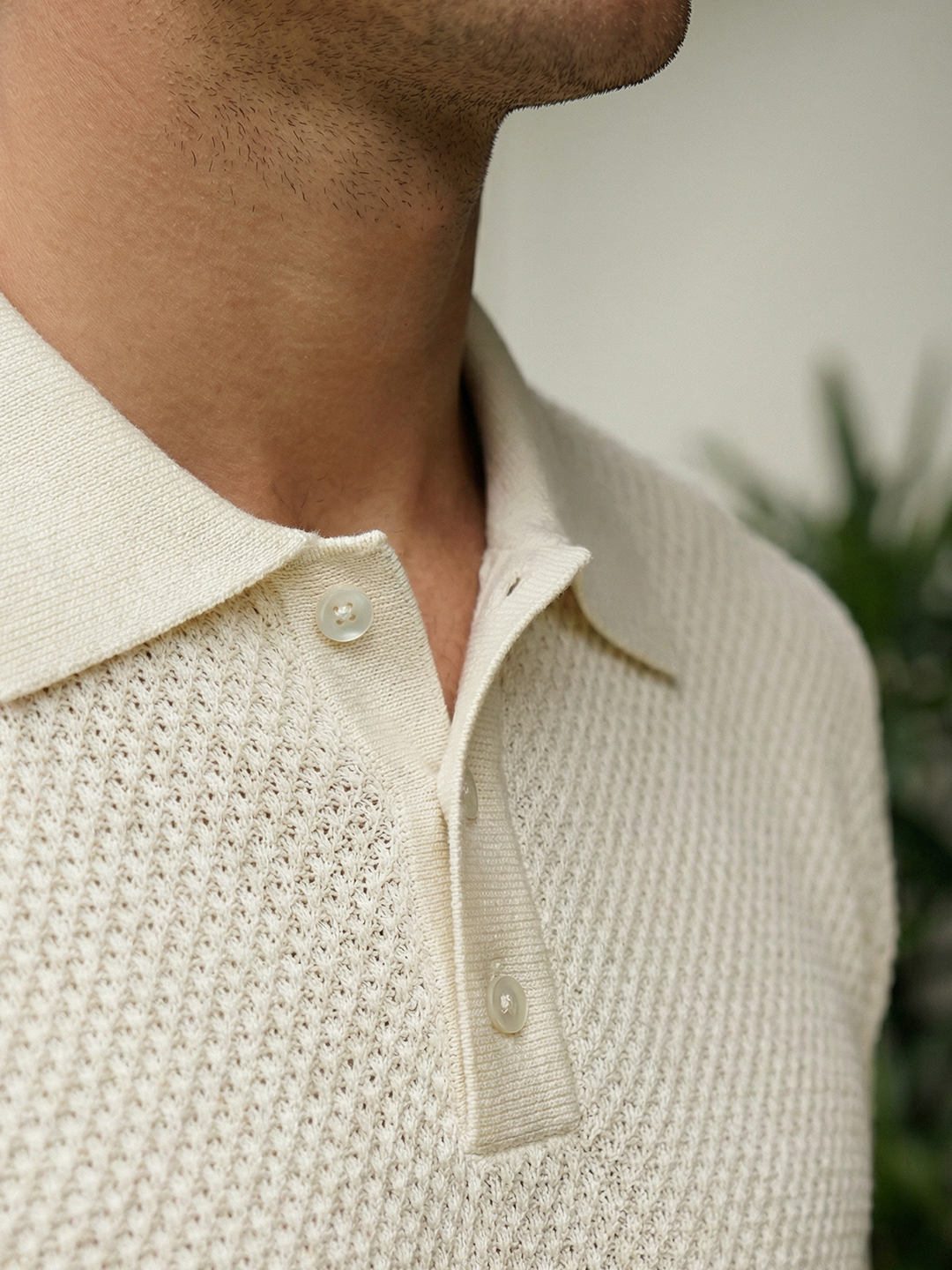 Serano Textured Knit Polo – Ivory