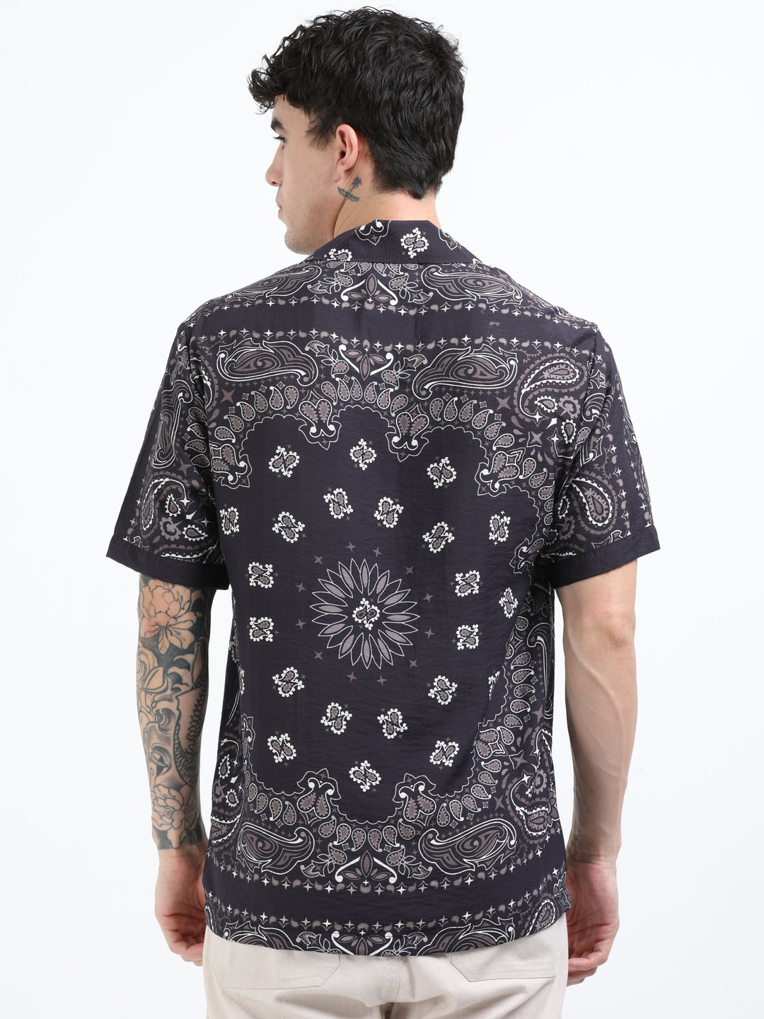 Black Paisley Printed Resort Shirt