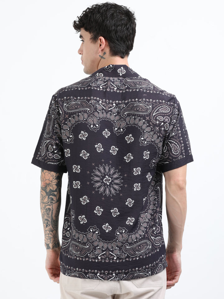 Black Paisley Printed Resort Shirt