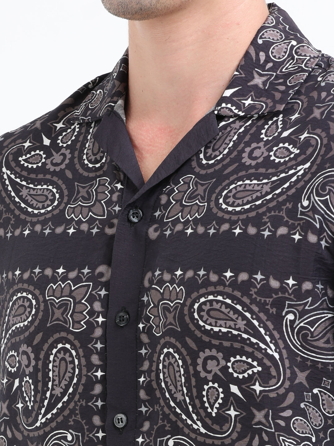 Black Paisley Printed Resort Shirt