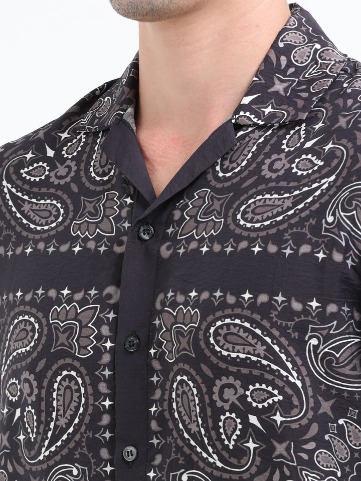 Black Paisley Printed Resort Shirt